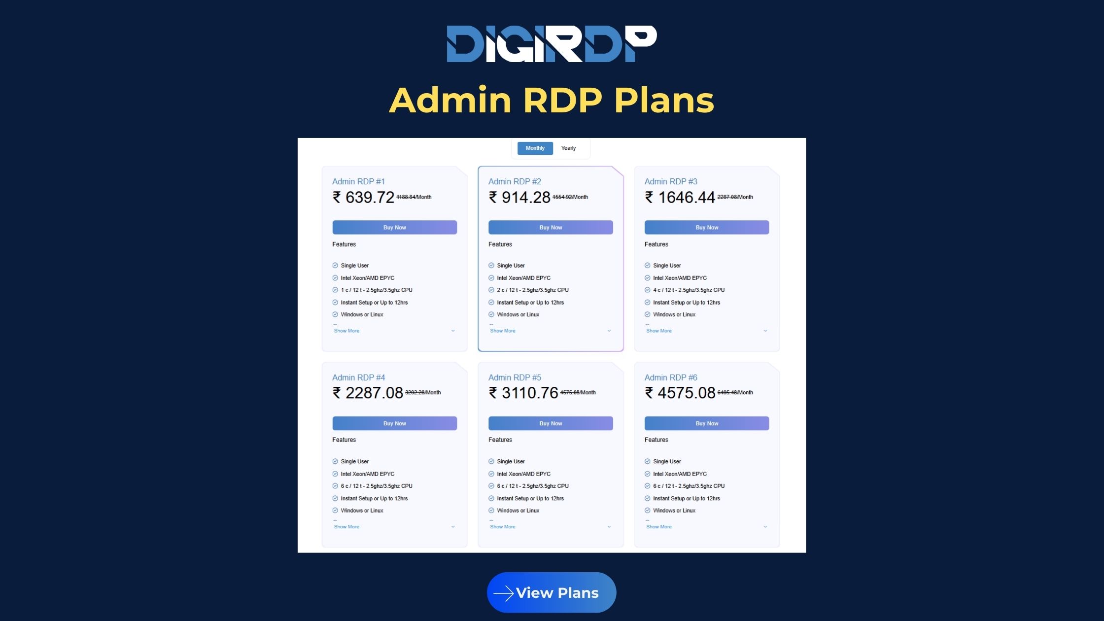 DigiRDP’s Admin RDP plans