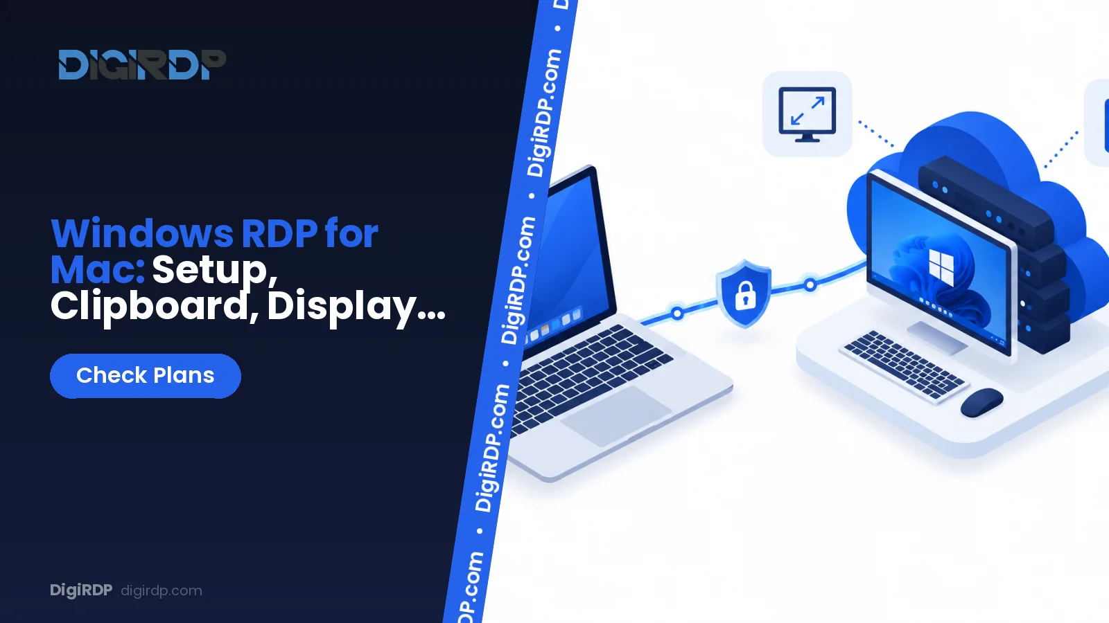 MacBook showing Windows App connected to a Windows desktop with display and folder settings