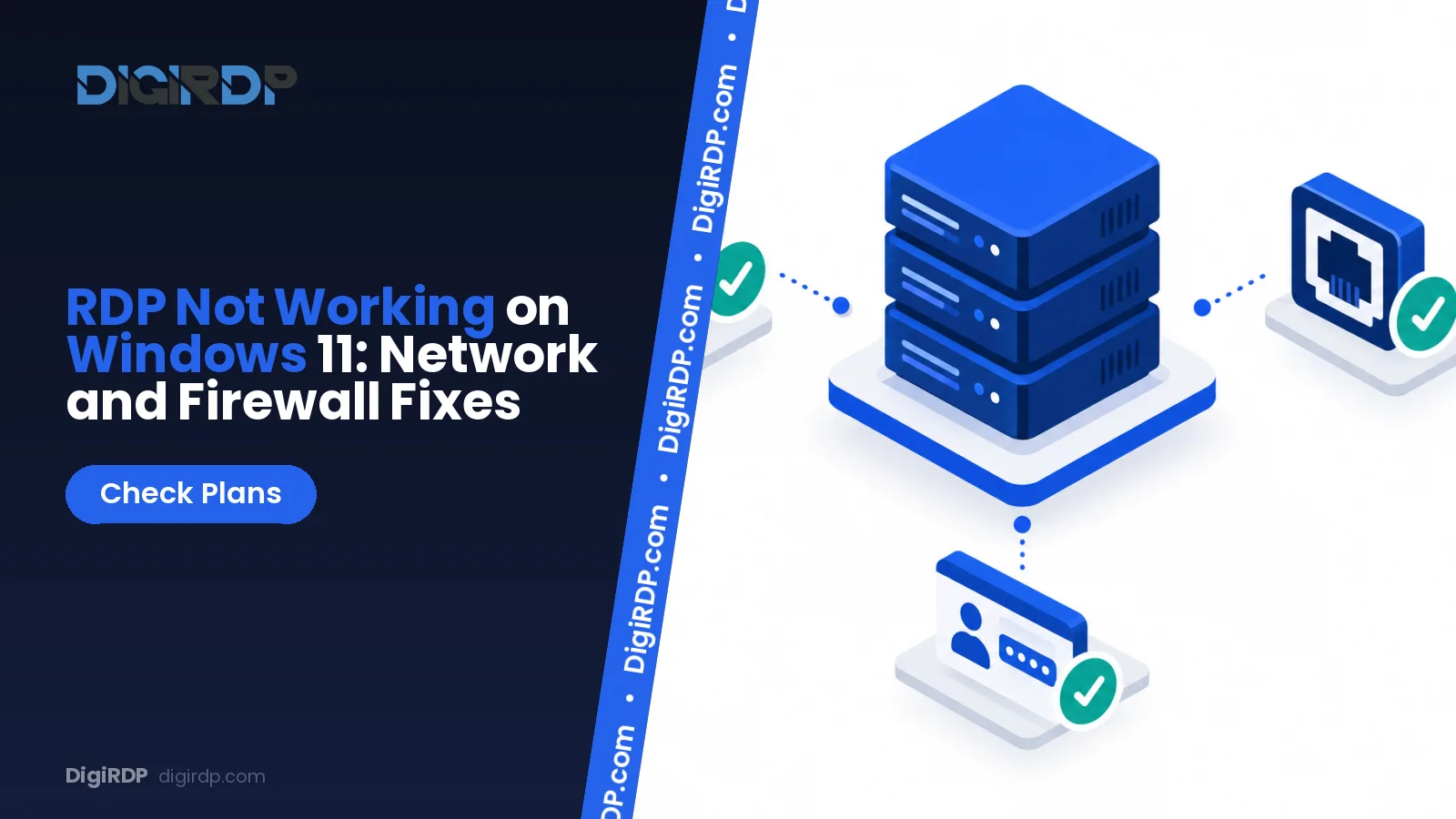 Windows 11 computer showing a failed RDP connection alongside network and firewall checks