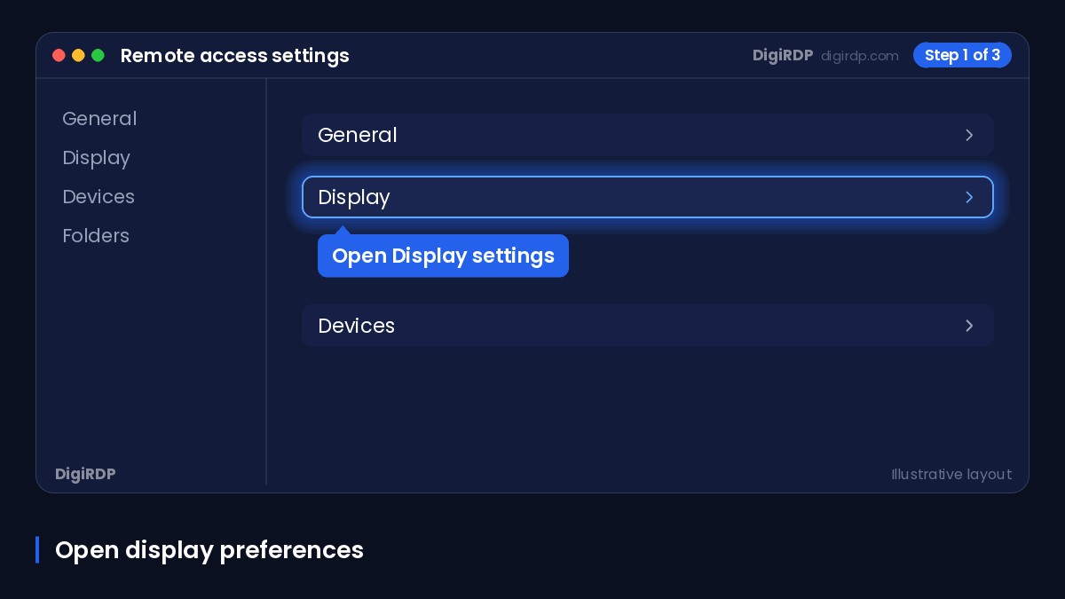 Generic settings window showing display and monitor options for a Mac remote session